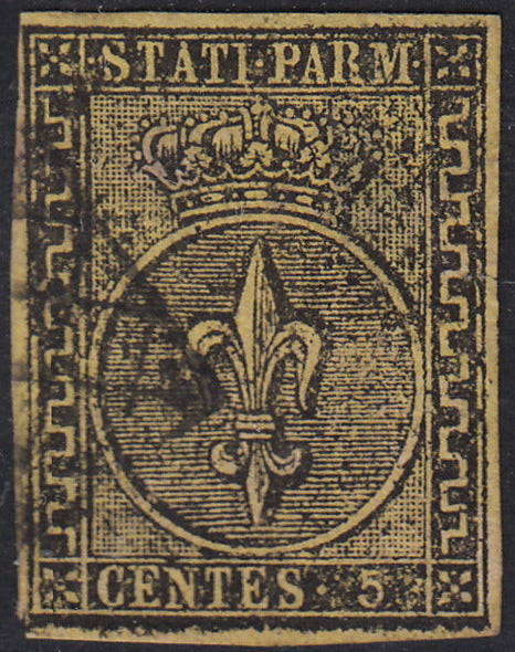 BO22-59 - 1859 - Efigie de Fernando II de Borbón, 1 grano verde oliva grisáceo claro II mesa papel Palermo nuevo con goma original, poco común y de hermosa calidad. (4, posición 28/100). 