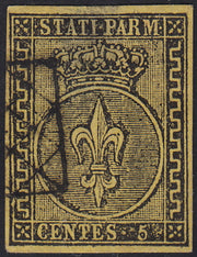 BO22-59 - 1859 - Efigie de Fernando II de Borbón, 1 grano verde oliva grisáceo claro II mesa papel Palermo nuevo con goma original, poco común y de hermosa calidad. (4, posición 28/100). 