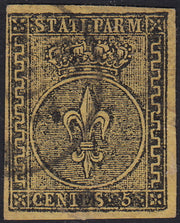 BO22-59 - 1859 - Efigie de Fernando II de Borbón, 1 grano verde oliva grisáceo claro II mesa papel Palermo nuevo con goma original, poco común y de hermosa calidad. (4, posición 28/100). 