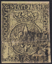 BO22-59 - 1859 - Efigie de Fernando II de Borbón, 1 grano verde oliva grisáceo claro II mesa papel Palermo nuevo con goma original, poco común y de hermosa calidad. (4, posición 28/100). 