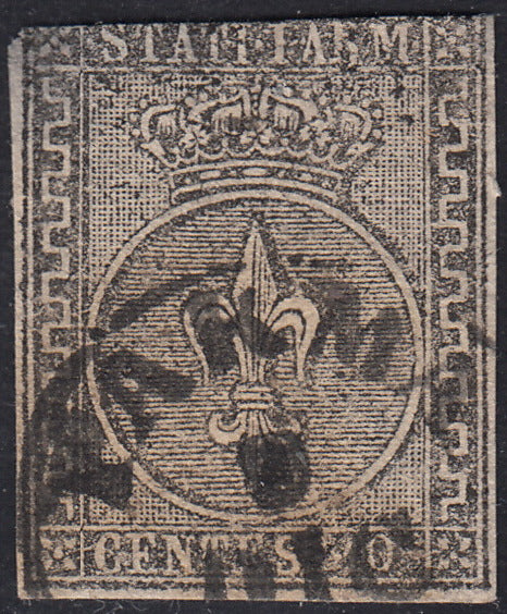 BO22-59 - 1859 - Efigie de Fernando II de Borbón, 1 grano verde oliva grisáceo claro II mesa papel Palermo nuevo con goma original, poco común y de hermosa calidad. (4, posición 28/100). 