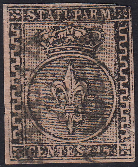 PV60_592 - Parma I emissione c. 15 rosa chiaro greca sinistra larga usato (3ab)