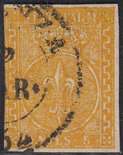 PV60_606 - 1853 - Giglio borbonico sormontato da corona Ducale, II emissione, c. 5 giallo arancio usato (6)