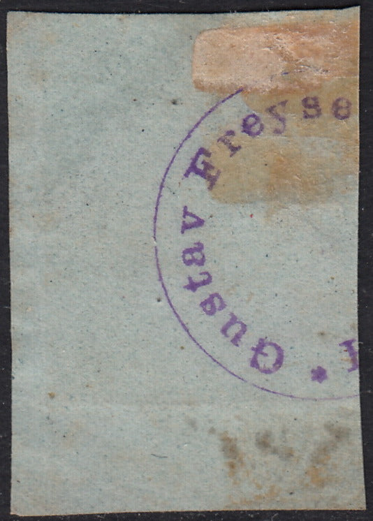 PV60_609 - 1853 - Giglio borbonico sormontato da corona Ducale, II emissione, c. 5 giallo arancio usato su frammento (6)