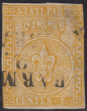 PV60_611 - 1853 - Giglio borbonico sormontato da corona Ducale, II emissione, c. 5 giallo usato (6a)