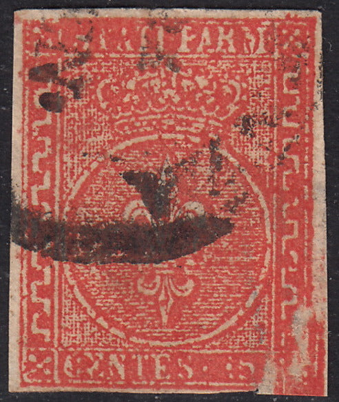PV60_616 - 1853 - Giglio borbonico sormontato da corona Ducale, II emissione, c. 15 rosso vermiglio usato (7a)