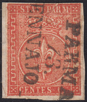 PV60_619 - 1853 - Giglio borbonico sormontato da corona Ducale, II emissione, c. 15 vermiglio usato (7)