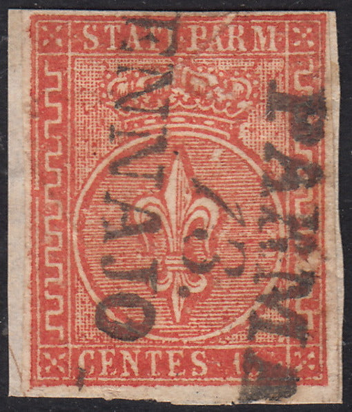 PV60_619 - 1853 - Giglio borbonico sormontato da corona Ducale, II emissione, c. 15 vermiglio usato (7)