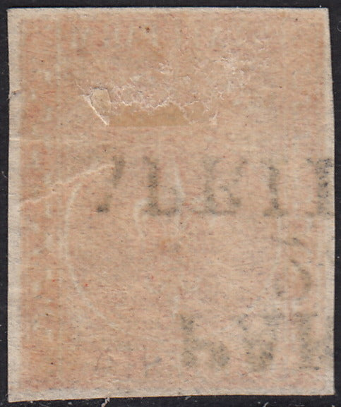 PV60_620 - 1853 - Giglio borbonico sormontato da corona Ducale, II emissione, c. 15 vermiglio greca destra larga usato (7c)