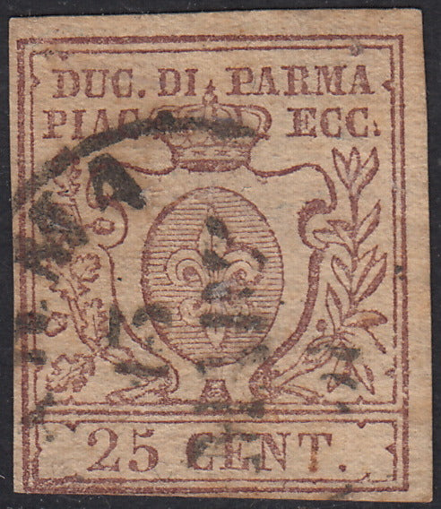 PV60_625 - 1857 - Giglio Borbonico sormontato da Corona Ducale, c. 25 bruno lilla usato (10)