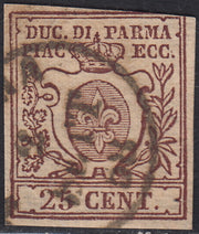 PV60_629 - 1857 - Giglio Borbonico sormontato da Corona Ducale, c. 25 bruno lilla scuro usato (10a)