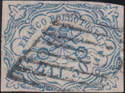PV60_644 - 1852 - Stato Pontificio I emissione, 50 baj azzurro usato con annulloa griglia (10)