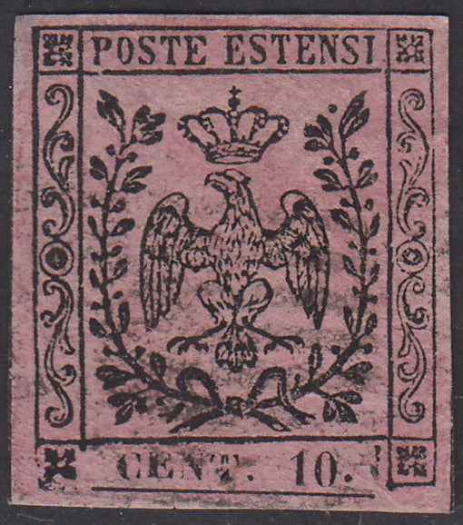 PV706 - 1852 - Ducato di Modena emissione con punto dopo la cifra, c. 10 rosa usato (9)