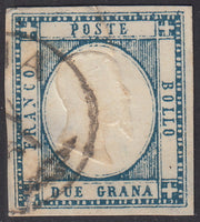 PN842 - 1861 - Effigie di V.E. II volta a destra, 2 grana azzurro ardesia usato su frammento (20c)