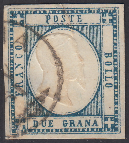 PN842 - 1861 - Effigie di V.E. II volta a destra, 2 grana azzurro ardesia usato su frammento (20c)