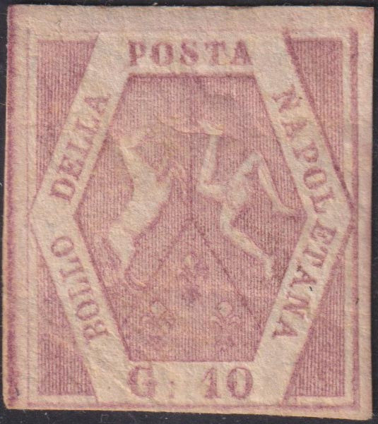 1858 - Stemma delle Due Sicilie 10 grana rosa lillaceo I tavola nuovo con gomma originale (10a)
