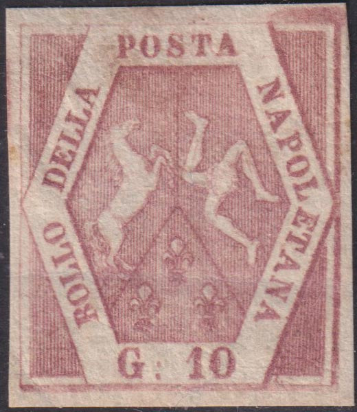 1858 - Stemma delle Due Sicilie 10 grana rosa brunastro scuro I tavola nuovo con gomma originale (10b)