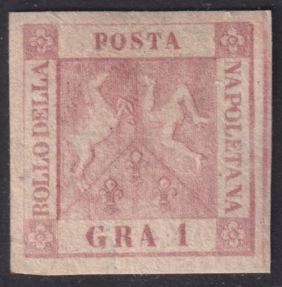 1858 - Stemma delle Due Sicilie 1 grano rosa I tavola nuovo con gomma originale (3b)