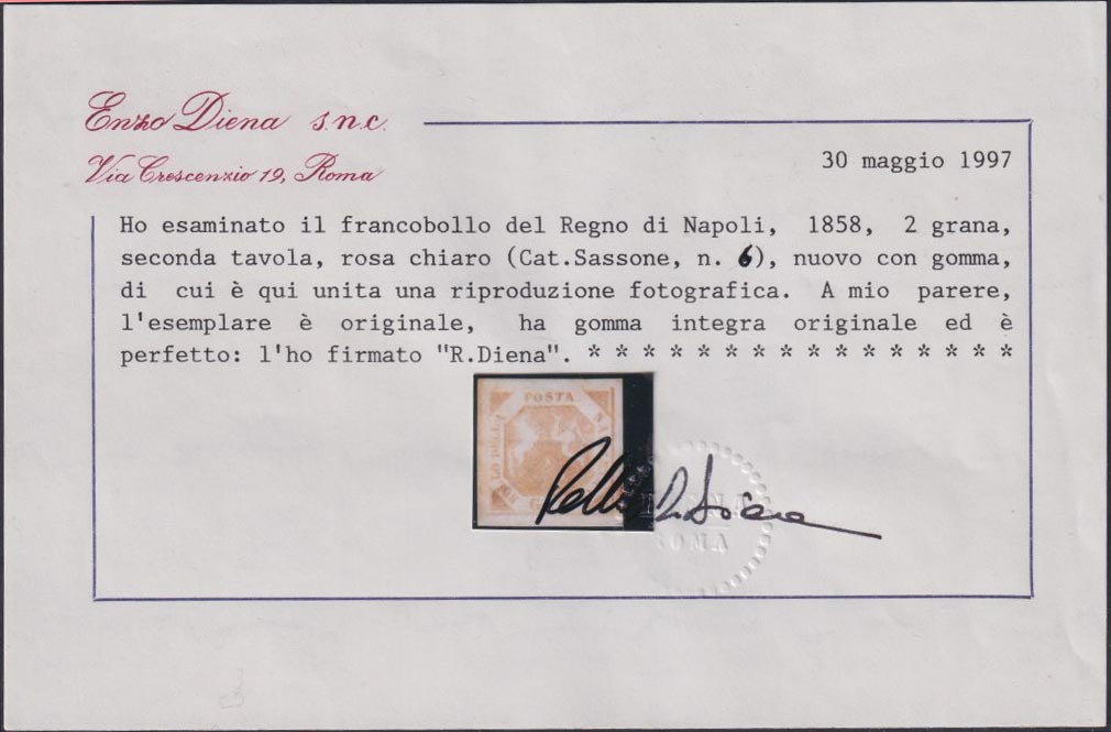 1858 - Stemma delle Due Sicilie 2 grana rosa chiaro II tavola nuovo con gomma integra (6)