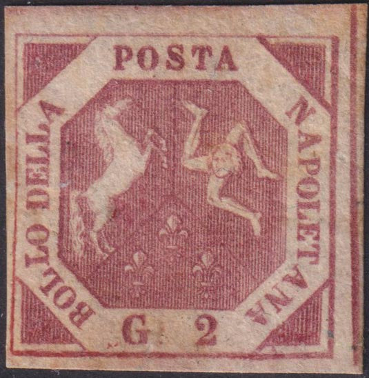 1858 - Stemma delle Due Sicilie 2 grana carminio cupo III tavola nuovo con gomma originale (7f)