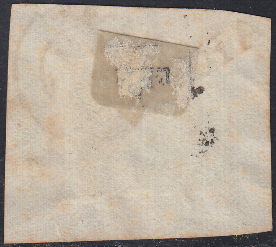 Pont100 - 1852 - I emissione 2 baj verde oliva I composizione usato su frammento con annulli di Ferrara + Argenta lineare (3)