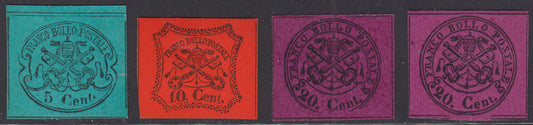 1868  - Stato Pontificio III emissione, francobolli non ultimati, nuovi non gommati e non dentellati (32/35)