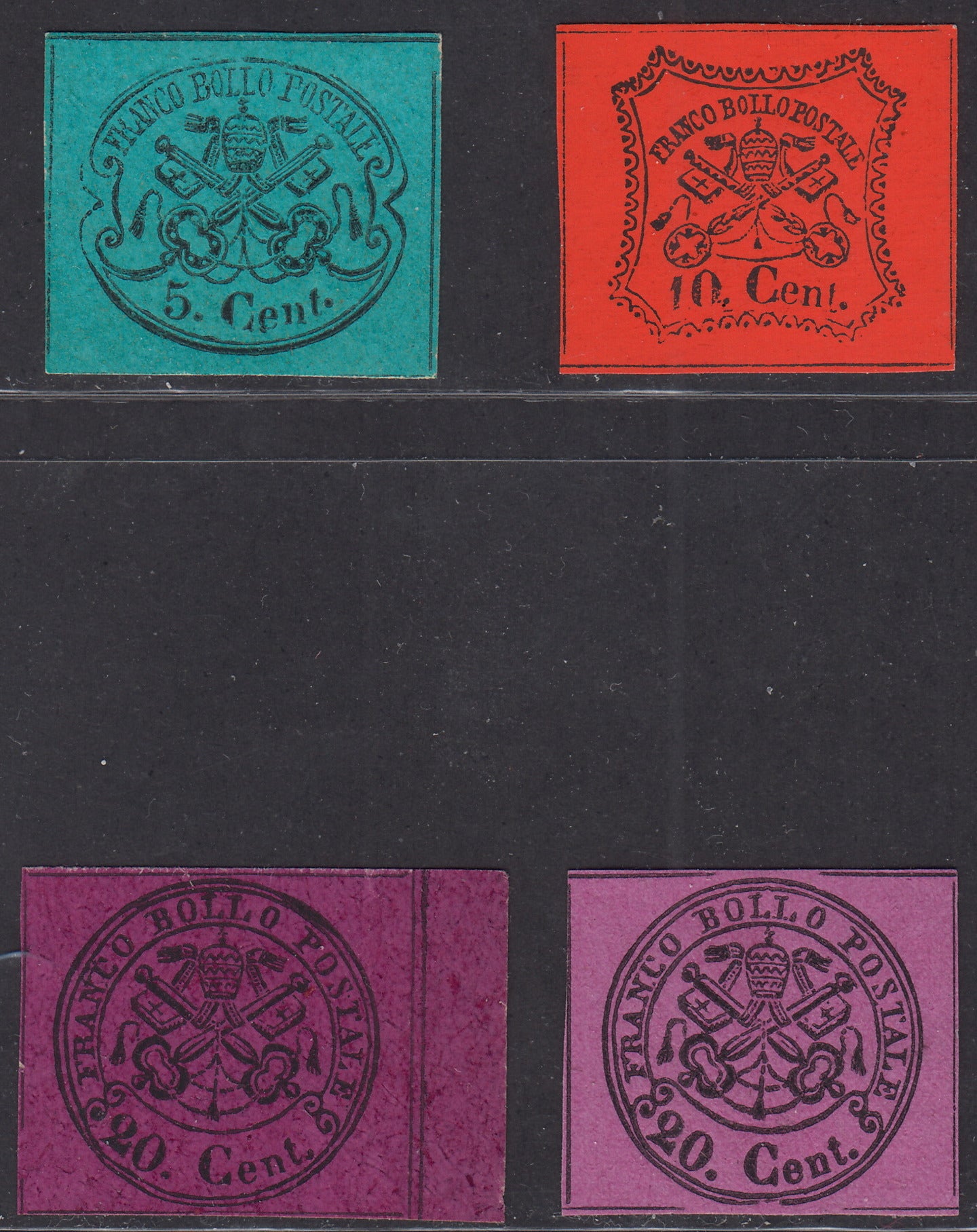 1868  - Stato Pontificio III emissione, francobolli non ultimati, nuovi non gommati e non dentellati (32/35)