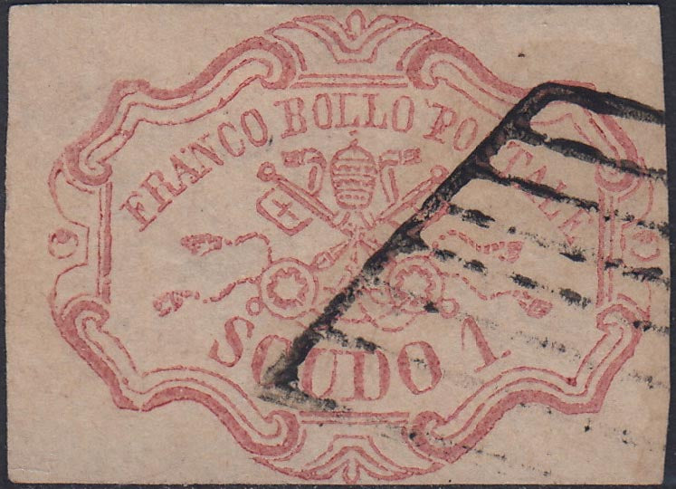 1852 - 1st issue 1 used carmine shield with grid cancellation (11).