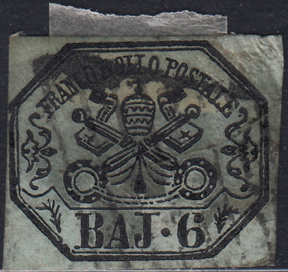 Pont61 - 1852 - I emissione 6 baj grigio verdastro I composizione usato con decalco (7db)