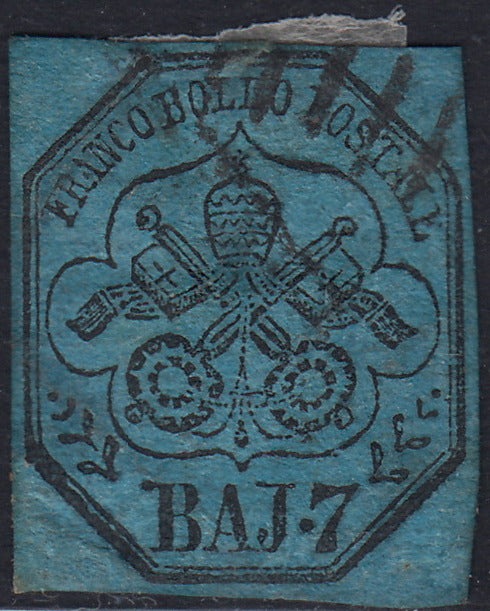 Pont62 - 1852 - I emissione 7 baj azzurro usato (8)