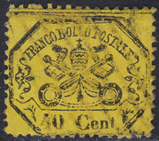 Pont88 - 1868 - III emissione c. 40 giallo su carta lucida, fogli tipo "B" usato (29b)