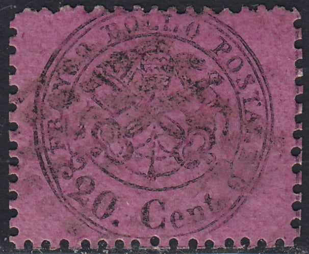 Pont90 - 1868 - III emissione c. 20 violetto su carta lucida, fogli tipo "B" usato (28b)
