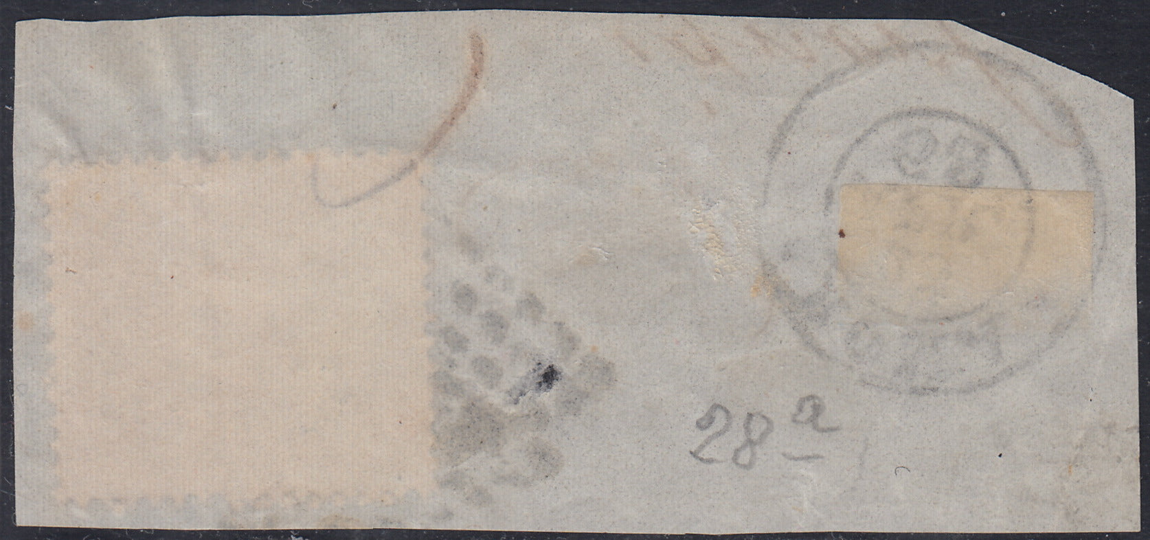 Pont92 - 1868 - III emissione c. 20 rosso bruno su carta opaca, fogli tipo "B" usato su frammento (27)