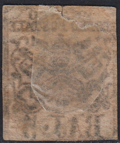 Pont97 - 1852 - I emissione 5 baj rosa chiaro I composizione usato e con decalco (6fa)