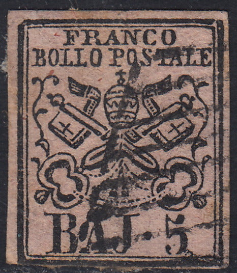 Pont99 - 1864 - I emissione 5 baj rosa carminio II composizione usato (6A)
