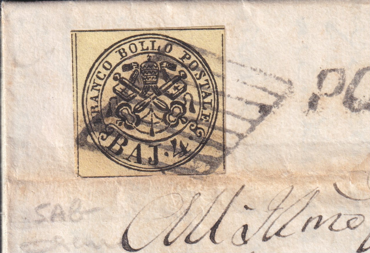 PONTSP65 - 1859 - Lettera da Poggio Mirteto per Amatrice 18/9/59 affrancata con 4baj giallo chiaro carta a macchina (5Ab)