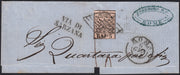 PontSP69 - 1852 - Stato Pontificio I emissione 5 baj rosa chiaro su mezza lettera da Roma a Genova 6/6/57 VIA DI SARZANA (6)