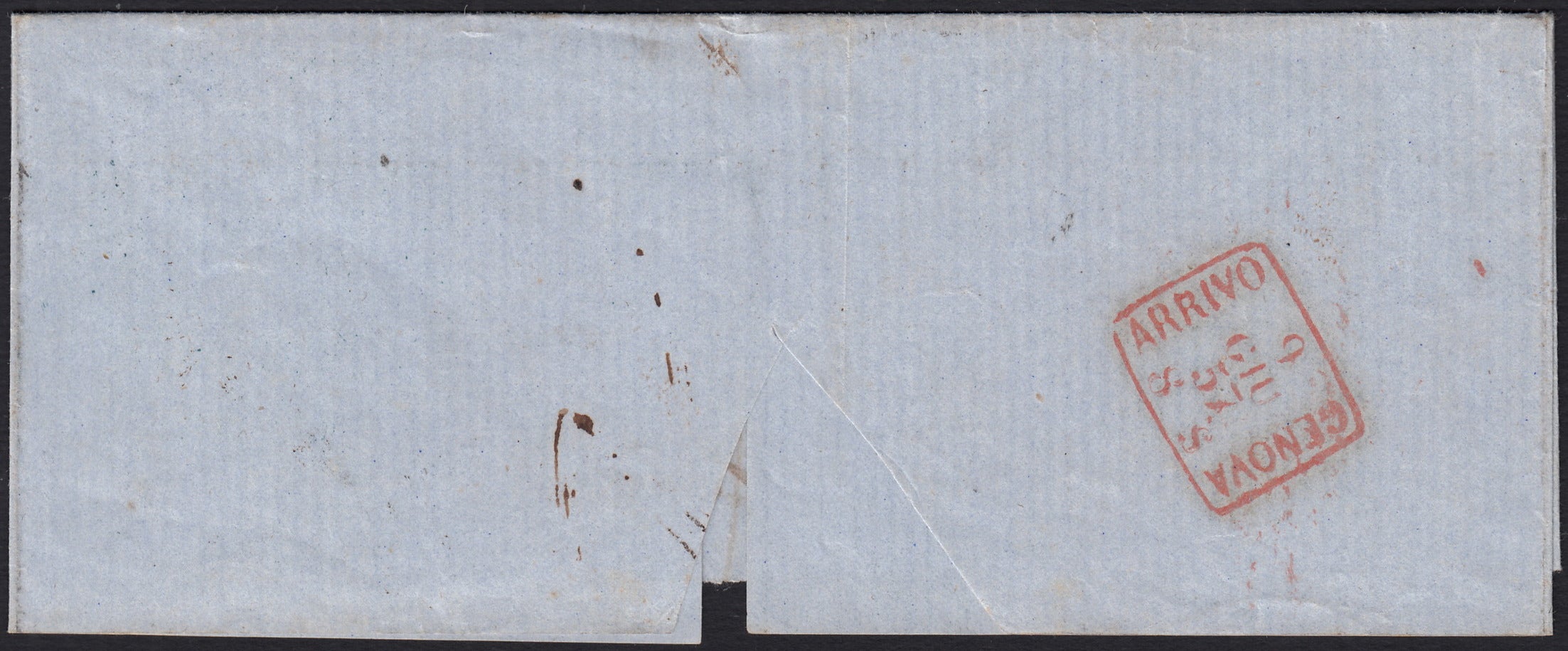 PontSP69 - 1852 - Stato Pontificio I emissione 5 baj rosa chiaro su mezza lettera da Roma a Genova 6/6/57 VIA DI SARZANA (6)