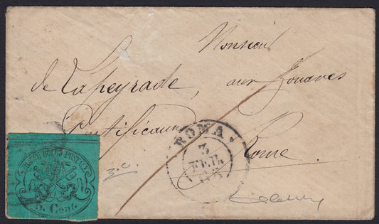 PontSP19 - 1868 - Letter sent from ROME to the city 3/2/68 franked with 2nd issue c. 5 light blue isolated (16)