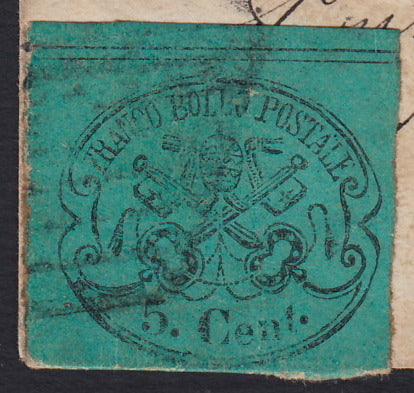 PontSP19 - 1868 - Carta enviada desde ROMA a la ciudad el 2/3/68 franqueada con 2º número c. 5 celestes aislados (16)