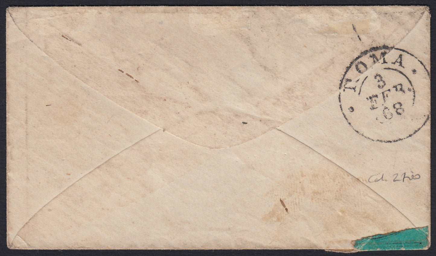 PontSP19 - 1868 - Letter sent from ROME to the city 3/2/68 franked with 2nd issue c. 5 light blue isolated (16)