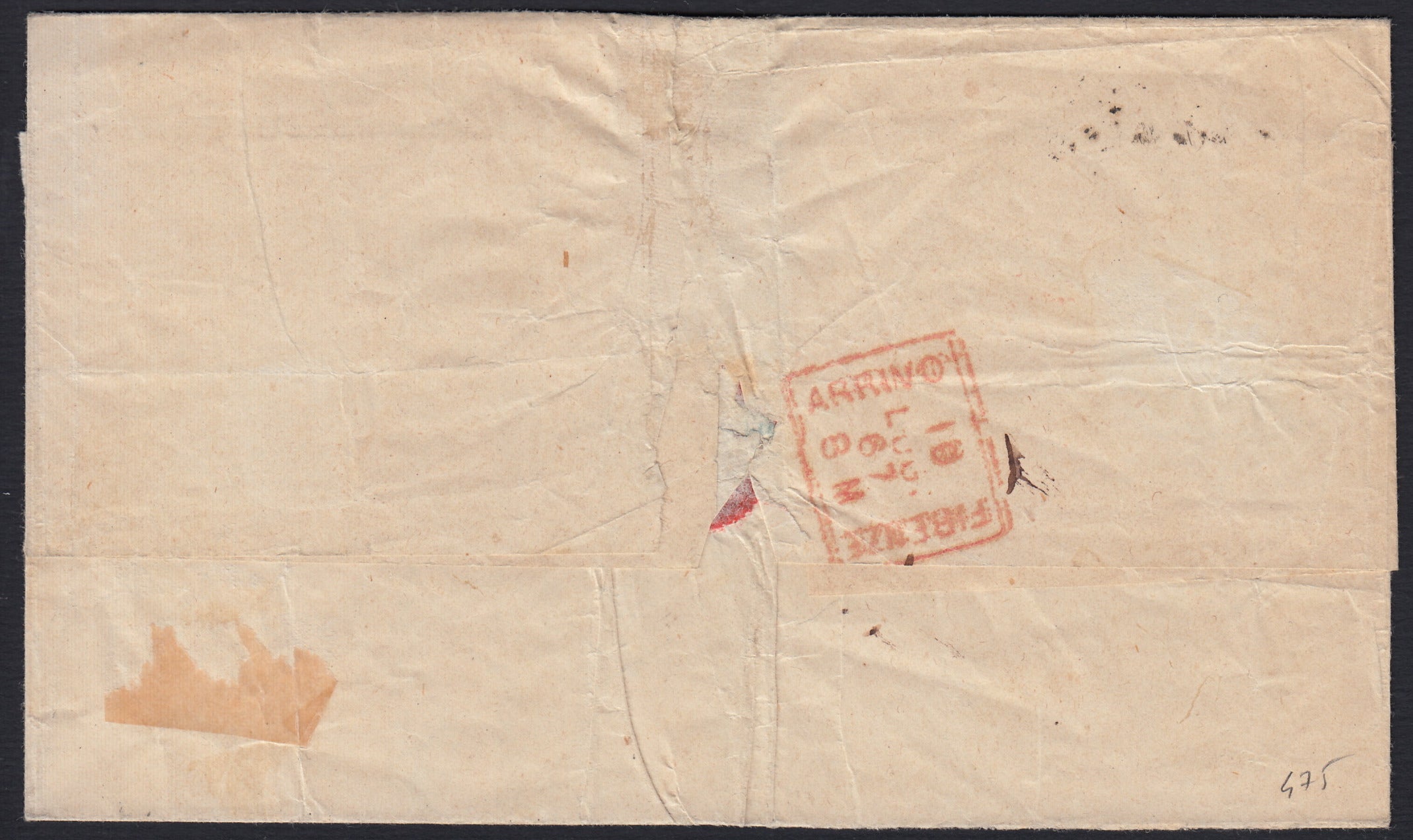 PontSp50 - 1867 - Lettera spedita da Roma per Firenze 18/7/67 affrancata con 4 baj giallo chiarissimo (5Ab).
