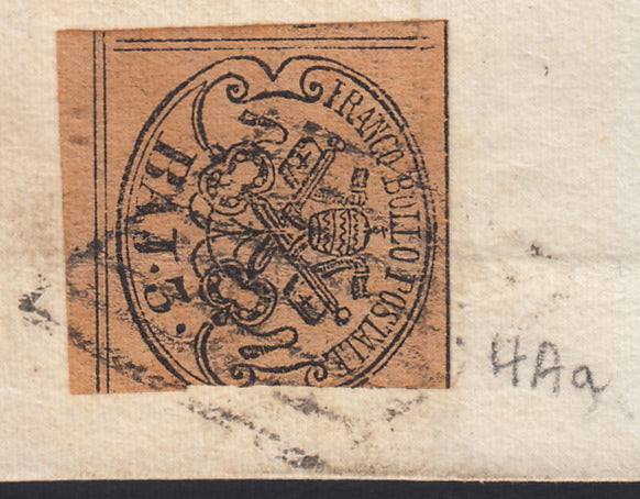 PontSp54 - 1863 - Lettera spedita da Roma per Foligno affrancata con b. 3 bruno (4Aa).