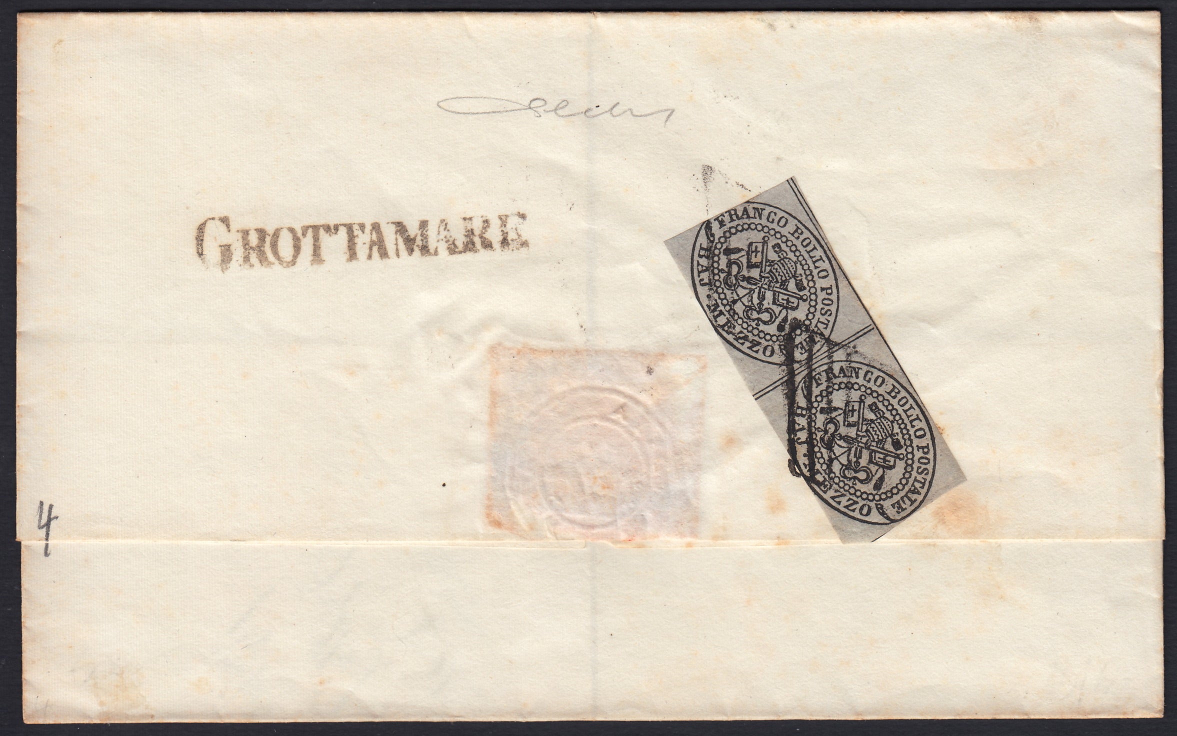 BA23-152 1856 - Letter sent from Forlì to Pesaro 13/8/56 franked with 4 light brown baj (5).