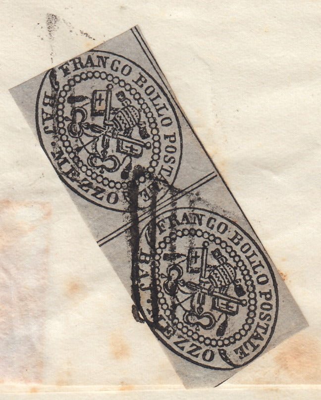 BA23-152 1856 - Letter sent from Forlì to Pesaro 13/8/56 franked with 4 light brown baj (5).