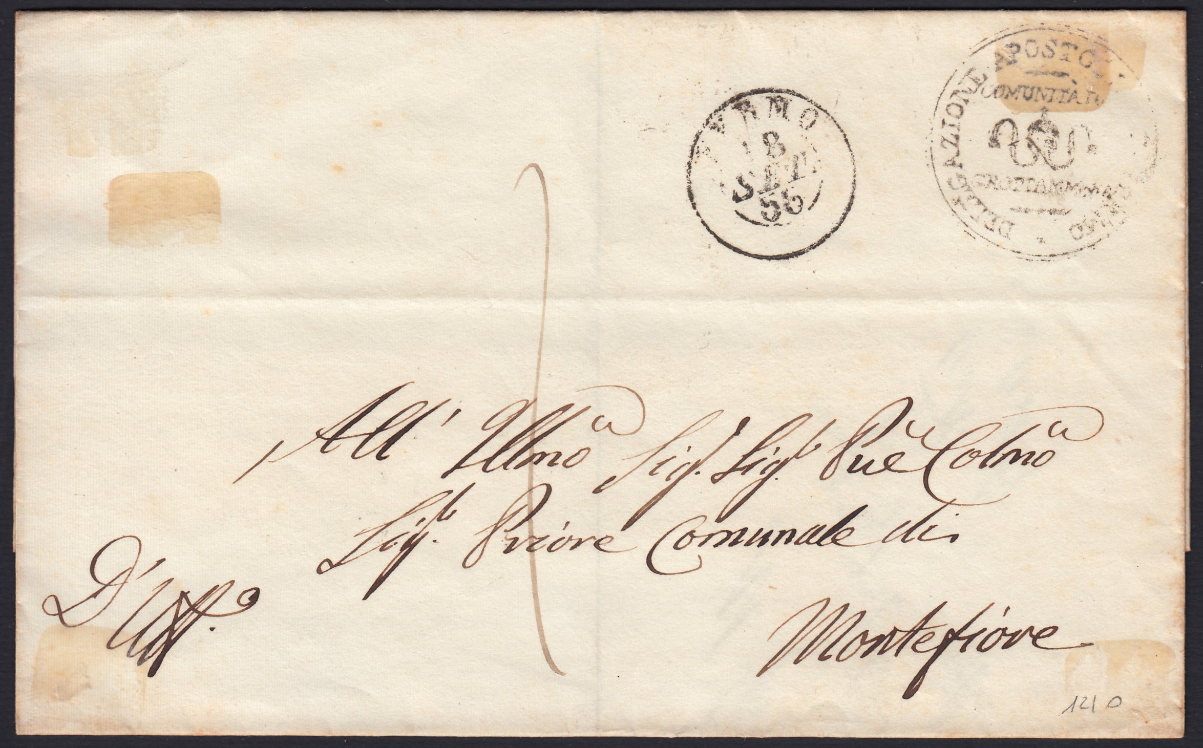 BA23-152 1856 - Letter sent from Forlì to Pesaro 13/8/56 franked with 4 light brown baj (5).