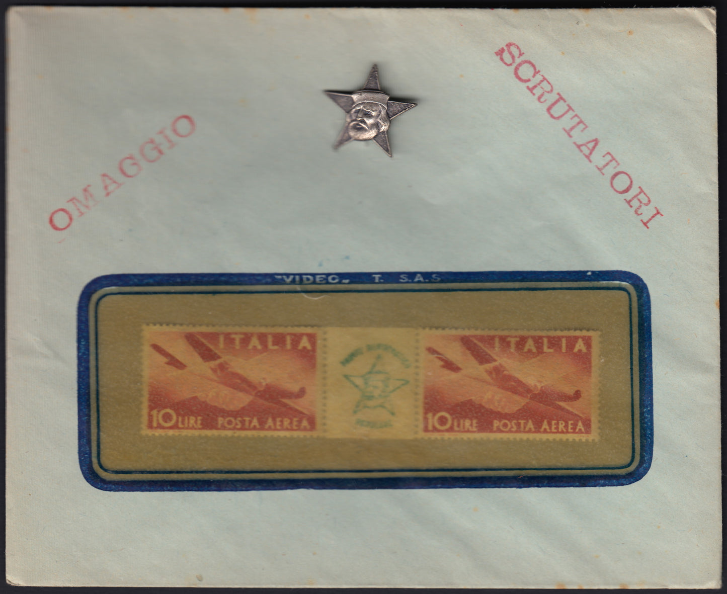 Rep17 - 1946 - Posta Aerea L. 10 carminio con interspazio di gruppo "Fronte Democratico Popolare", omaggio per gli scrutatori del Plebiscito, splendido insieme.