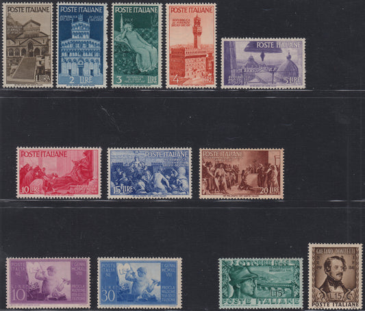 REP33 - 1946/48 - Winged wheel watermark, set of new series and examples of the period with intact rubber (566/73 + 578 + 579 + 59 + 593)