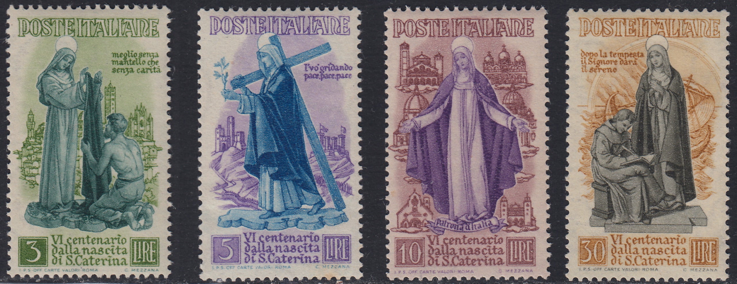 REP36 - 1948 - Winged wheel filigree, Santa Caterina complete set of PO new intact rubber (574/77)