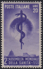 REP49 -  1949  - Filigrana ruota alata, sanità L. 20 violetto nuovo gomma integra (607)